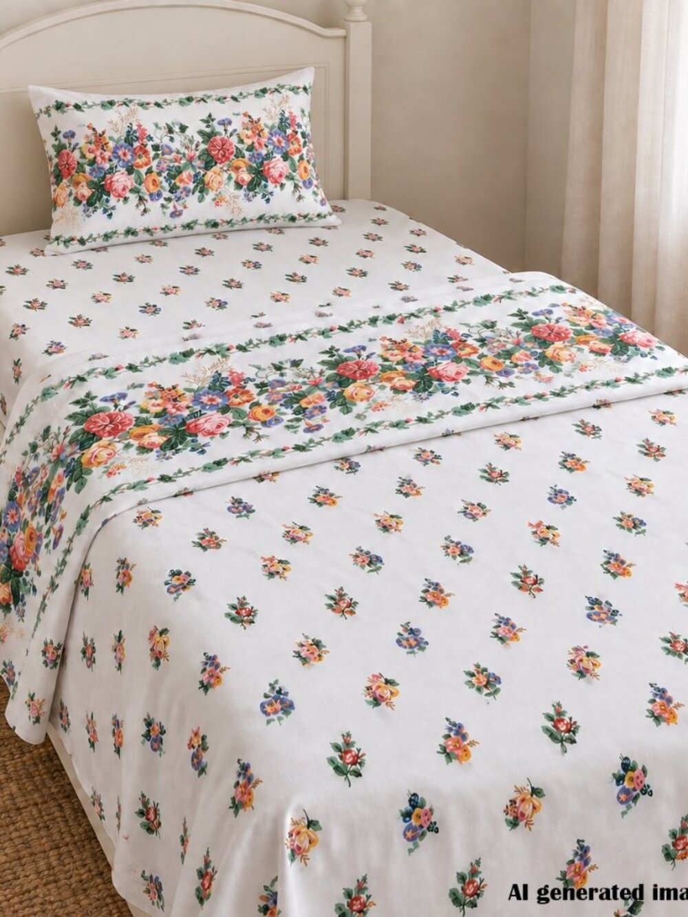 70s Cottagecore Sears Roebuck Flat Twin Set +1 Standard Pillowcase